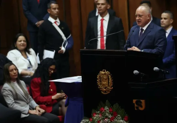 Venezuelan Minister for the Interior Diosdado Cabello delivers his address at the Congress on Drug Use and Juvenile Delinquency: Justice with a Humane Face, at the Supreme Court of Justice headquarters in Caracas, November 7, 2025. Photo: Con El Mazo Dando.