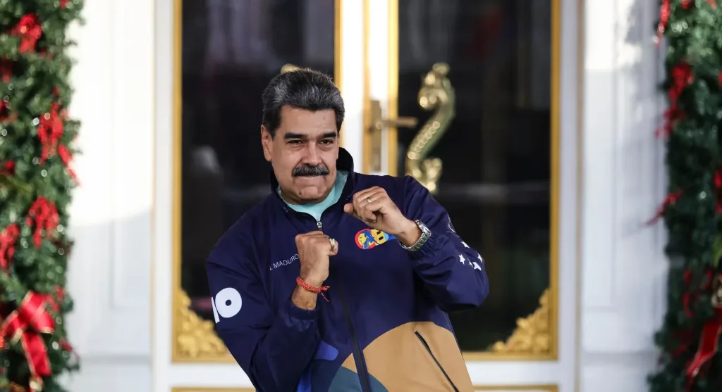 President of Venezuela Nicolás Maduro dances during a march as part of the "Venezuelan Student Day" at Miraflores in Caracas, Venezuela, on Nov. 21, 2025. Photo: Jesus Vargas/Getty Images.