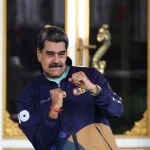 President of Venezuela Nicolás Maduro dances during a march as part of the "Venezuelan Student Day" at Miraflores in Caracas, Venezuela, on Nov. 21, 2025. Photo: Jesus Vargas/Getty Images.