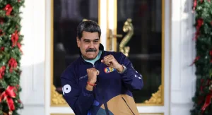 President of Venezuela Nicolás Maduro dances during a march as part of the "Venezuelan Student Day" at Miraflores in Caracas, Venezuela, on Nov. 21, 2025. Photo: Jesus Vargas/Getty Images.