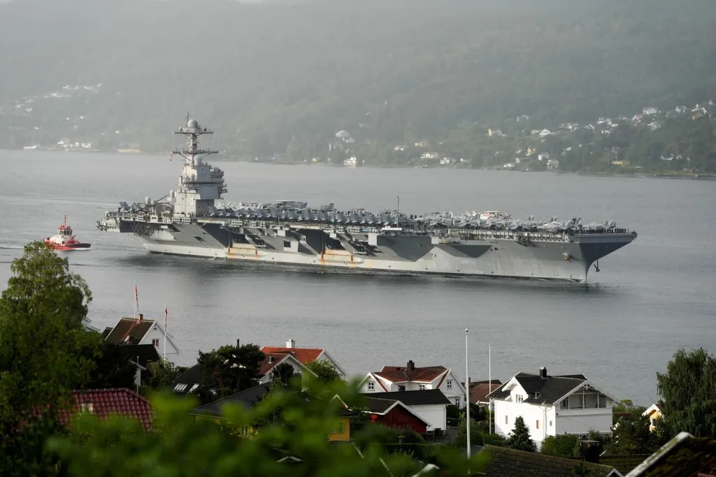 USS Gerald R Ford on its way into the Oslofjord, in Drøbak, Norway, in September 2025. Photo: Lise Aserud/Reuters/File photo.