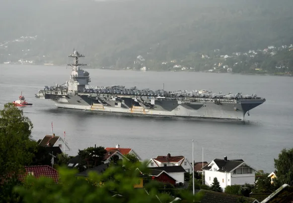 USS Gerald R Ford on its way into the Oslofjord, in Drøbak, Norway, in September 2025. Photo: Lise Aserud/Reuters/File photo.