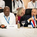Cuban vice president Salvador Valdés Mesa (L) speaks at the IV CELAC-EU Summit. Photo: X.
