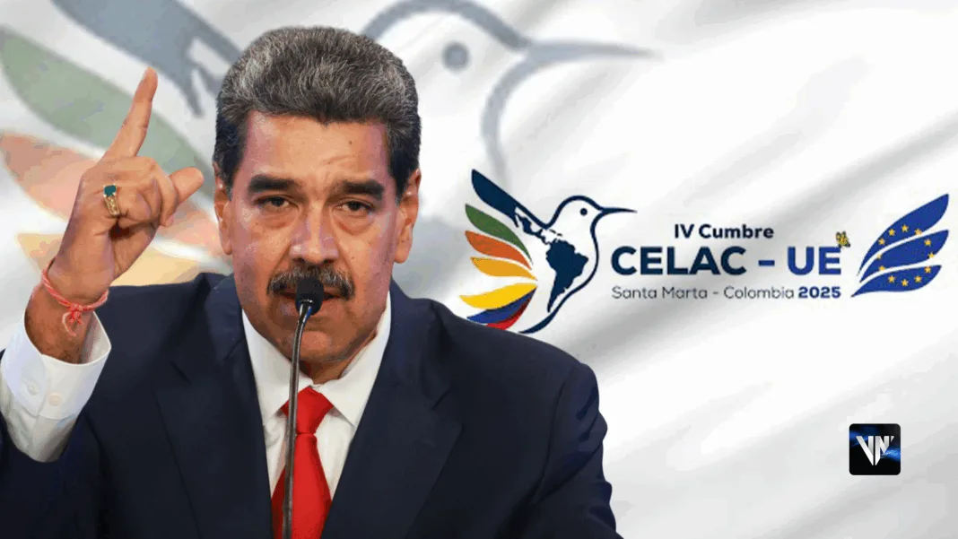 Photo composition showing Venezuelan President Nicolás Maduro with the logo of the CELAC-EU Summit in Santa Marta, Colombia. Photo: Venezuela News.