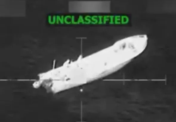 One of the two small boats struck by the US military in the Eastern Pacific, leaving three victims dead on November 9, 2025. Photo: X/@SecWar.