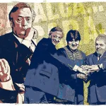 Banner commemorating the 15th anniversary of the "No to FTAA" movement, depicts several prominent Latin American leaders who opposed the free trade agreement, including Néstor Kirchner, Hugo Chávez, Evo Morales, and Luiz Inácio Lula da Silva. Photo: PCCE.