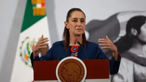 Mexican President Claudia Sheinbaum during a press conference on Tuesday, Nov. 18, 2025. Photo: N+.