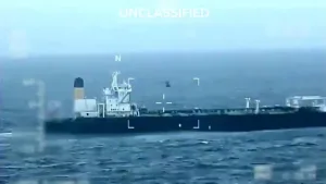Screen grab from a video of the US Coast Guard boarding an oil tanker off the coast of Venezuela, constituting a new US imperialist aggression. Photo: X/@Sec_Noem.