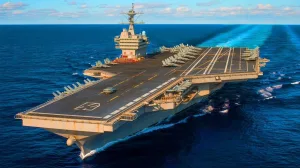 USS Gerald R. Ford, the world's largest and most advanced aircraft carrier, is now deployed in the Caribbean. Photo: Energy Reporters.