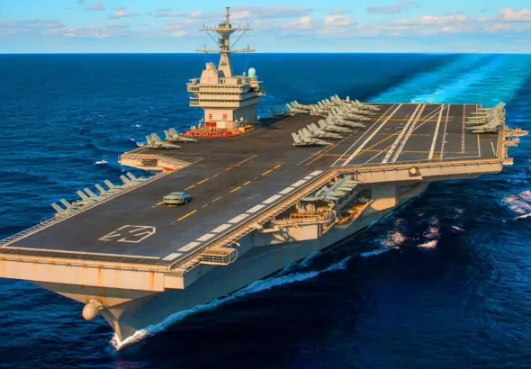 USS Gerald R. Ford, the world's largest and most advanced aircraft carrier, is now deployed in the Caribbean. Photo: Energy Reporters.