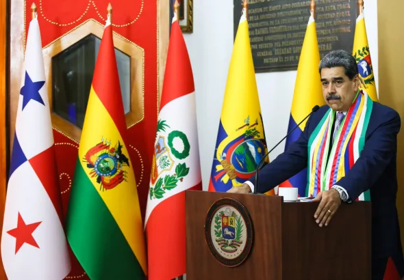 Venezuelan President Nicolás Maduro speaks during a ceremony in Caracas on Wednesday, Dec. 17, 2025, commemorating the anniversary of Simón Bolívar's death. Photo: AVN.
