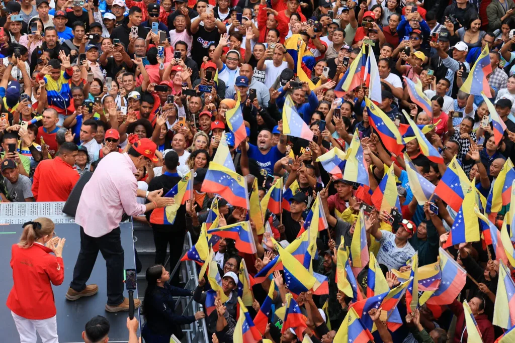 Venezuelan President Nicolas Maduro greeting his followers at the end of a massive demonstration of support in Caracas on Monday, Dec. 1, 2025. Photo: Venezuelan Presidential Press.