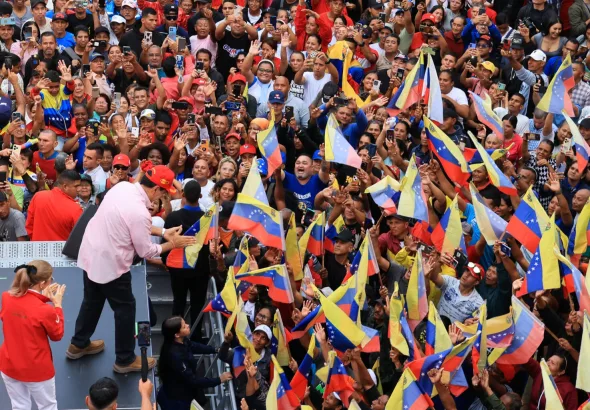 Venezuelan President Nicolas Maduro greeting his followers at the end of a massive demonstration of support in Caracas on Monday, Dec. 1, 2025. Photo: Venezuelan Presidential Press.