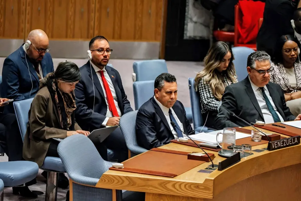 Venezuelan Ambassador to the United Nations in a Security Council meeting on December 23, 2025. Photo: EFE.