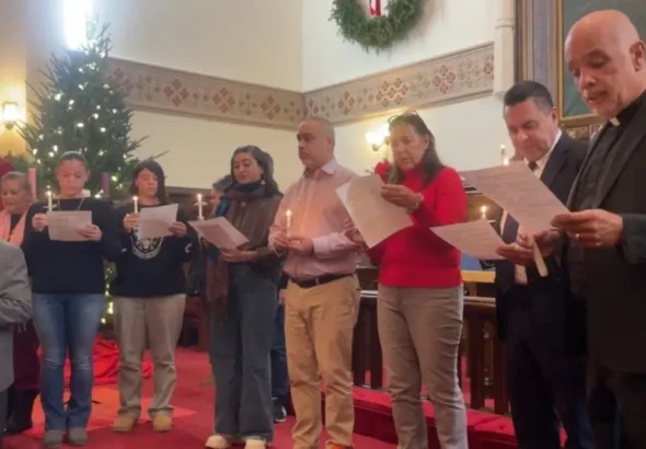 Interfaith leaders hold a vigil at Trinity Lutheran Church, New York, calling for end of US aggression against Venezuela. Photo: Facebook/Trinity Lutheran Church.