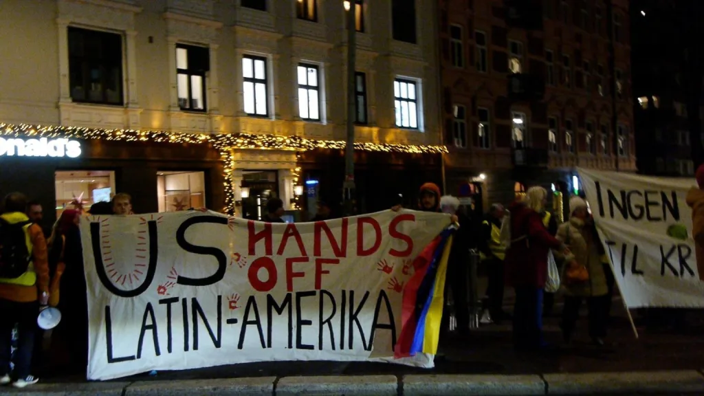 Protests ahead of Nobel Peace Prize award, December 9, 2025. Photo: Matias Smith.