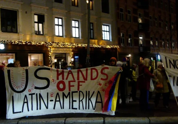 Protests ahead of Nobel Peace Prize award, December 9, 2025. Photo: Matias Smith.