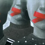 Political art, Concept idea of free speech freedom of expression and censored, surreal painting, portrait illustration , conceptual artwork illustration