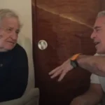 US professor Noam Chomsky pictured on a plane with Jeffrey Epstein. Photo: Epstein Estate/House Oversight/ZUMA Press Wire/Shutterstock.