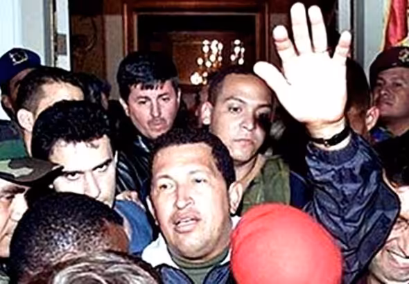 President Chávez freed from captivity by the people, thus defeating the coup within 48 hours. File photo.