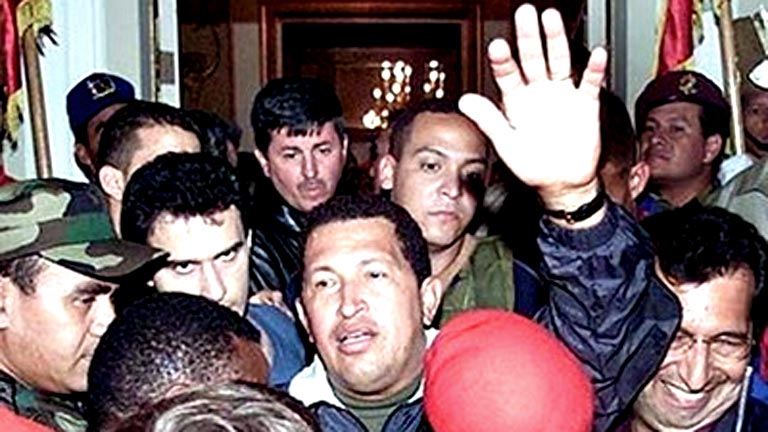 President ChĂĄvez freed from captivity by the people, thus defeating the coup within 48 hours. File photo.