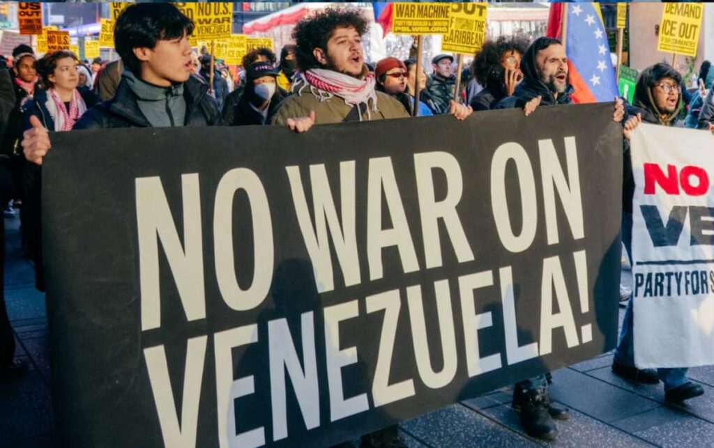 Demonstrators in New York City called for US to refrain from attacking Venezuela: December 2025. Photo: US Party for Socialism and Liberation.
