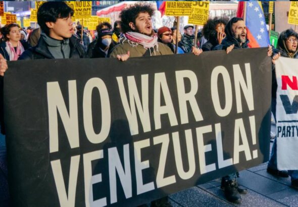 Demonstrators in New York City called for US to refrain from attacking Venezuela: December 2025. Photo: US Party for Socialism and Liberation.