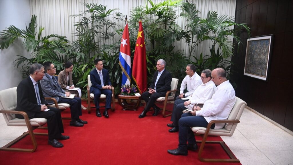 Photo of a meeting between Cuban President Miguel Díaz-Canel and Chinese Ambassador Hua Xin, posted to social media January 21, 2026. Photo: X/@DiazCanelB.