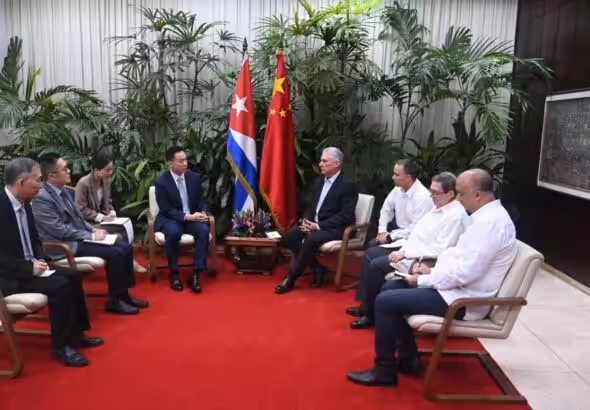 Photo of a meeting between Cuban President Miguel Díaz-Canel and Chinese Ambassador Hua Xin, posted to social media January 21, 2026. Photo: X/@DiazCanelB.