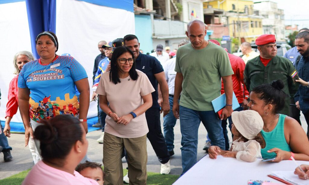 Venezuelan Acting President Delcy Rodríguez, accompanied by Minister for Territorial Socialism Héctor Rodríguez, visits Catia La Mar, La Guaira state, which had been bombed by the US on January 3, 2026. Photo: Presidential Press.
