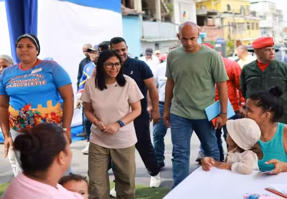 Venezuelan Acting President Delcy Rodríguez, accompanied by Minister for Territorial Socialism Héctor Rodríguez, visits Catia La Mar, La Guaira state, which had been bombed by the US on January 3, 2026. Photo: Presidential Press.
