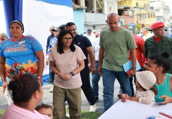 Venezuelan Acting President Delcy Rodríguez, accompanied by Minister for Territorial Socialism Héctor Rodríguez, visits Catia La Mar, La Guaira state, which had been bombed by the US on January 3, 2026. Photo: Presidential Press.