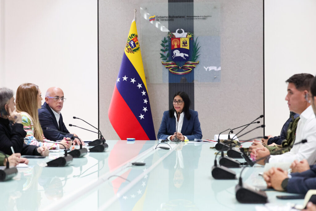 Venezuelan Vice President Delcy Rodríguez leading a council of high-ranking officials. Source: Venezuela Office of the Vice President.