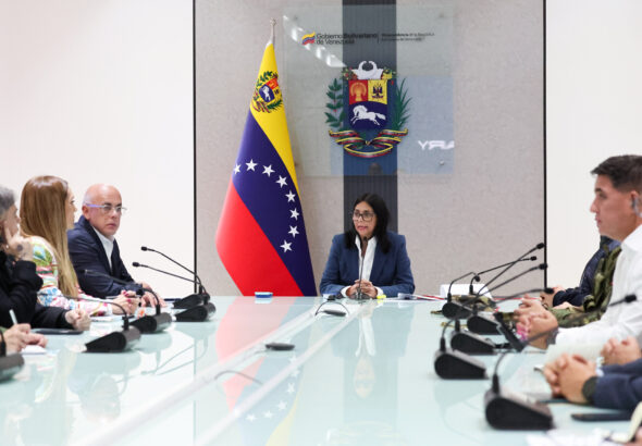 Venezuelan Vice President Delcy Rodríguez leading a council of high-ranking officials. Source: Venezuela Office of the Vice President.