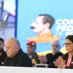 Venezuelan Acting President Delcy RodrĂguez (right) next to Interior Minister Diosdado Cabello (center) and Defense Minister Vladimir Padrino (left), during a Federal Council of Government session in Caracas on Wednesday, January 21, 2026. Photo: Venezuelan Presidential Press.