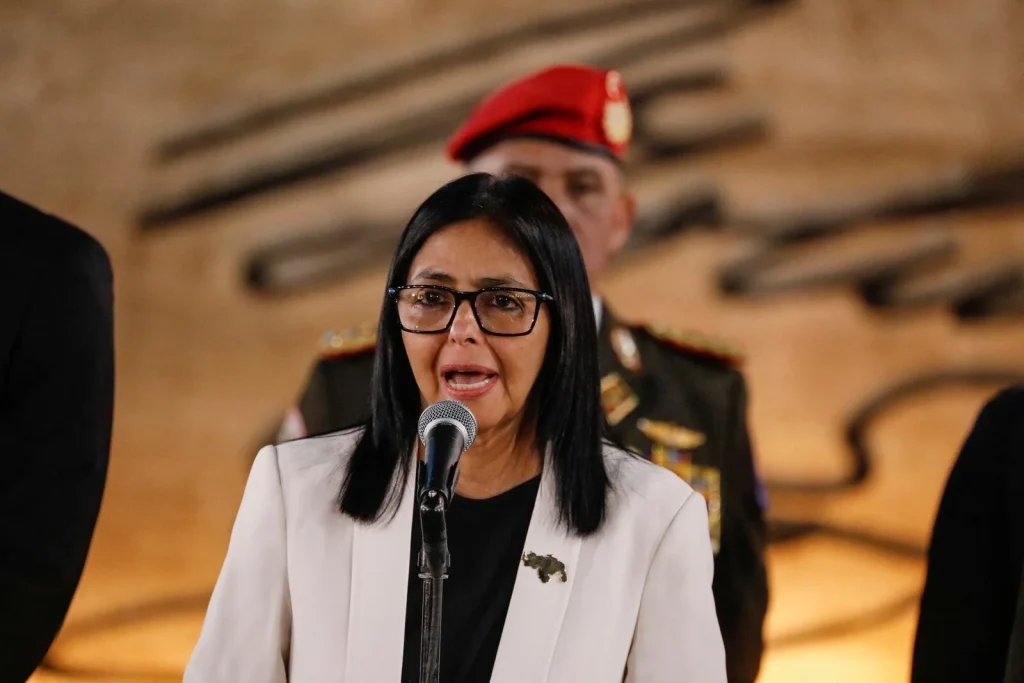 Venezuela's Acting President Delcy Rodríguez at a tribute to fallen soldiers, Caracas, January 8, 2026. Photo: Leonardo Fernandez Viloria/Reuters.