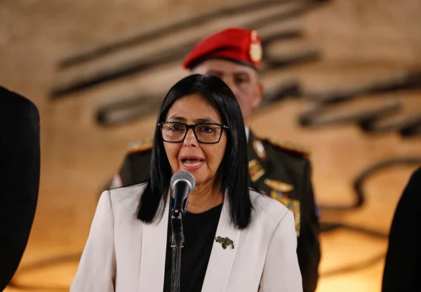 Venezuela's Acting President Delcy Rodríguez at a tribute to fallen soldiers, Caracas, January 8, 2026. Photo: Leonardo Fernandez Viloria/Reuters.
