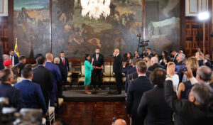 Venezuelan acting President Delcy Rodríguez being sworn in by National Assembly President Jorge Rodríguez in Caracas on Monday, Jan. 5, 2025. Photo: Venezuelan Presidential Press.