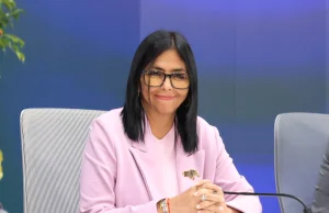 Venezuelan Acting President Delcy Rodríguez during a consultation of the reform of the Hydrocarbons Law in the PDVSA headquarters in Caracas on Monday, January 26, 2026. Photo: Radio Miraflores. 