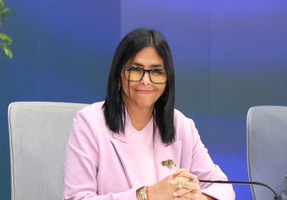 Venezuelan Acting President Delcy Rodríguez during a consultation of the reform of the Hydrocarbons Law in the PDVSA headquarters in Caracas on Monday, January 26, 2026. Photo: Radio Miraflores. 