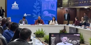 The president of Venezuela’s National Assembly, Jorge Rodríguez, announcing a new transparency website on Wednesday, Jan. 21, 2026. Photo: AVN.