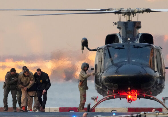 Moment when kidnapped Venezuelan President Nicolas Maduro lands in New York after US attacks against Venezuela on Jan. 3, 2026. Photo: Adam Gray/Reuters. 