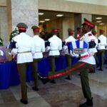 Military ceremony at the headquarters of the Cuban Ministry of the Armed Forces in Havana to pay tribute to the 32 Cuban soldiers who were martyred on the US armed attacked on Venezuela on January 3. Photo: X/@telesur.