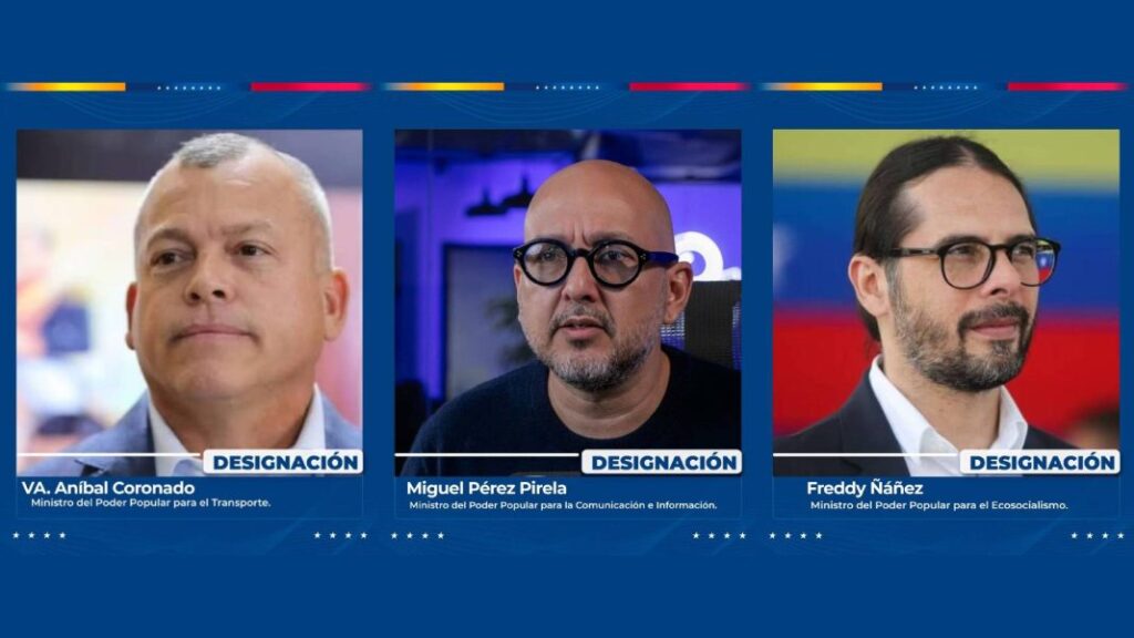 Portraits of the ministers recently appointed by Venezuelan Acting President Delcy Rodríguez. Photo: Radio América.