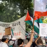People carry flags of Palestine and Lebanon at a pro-Palestine march. File photo.