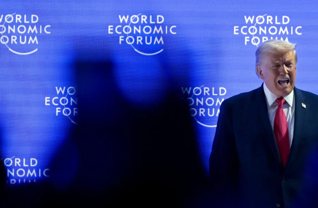US President Donald Trump walks on to the stage during the 56th annual meeting of the World Economic Forum, WEF, in Davos, Switzerland, Wednesday, January 21, 2026. Photo: Gian Ehrenzeller/Keystone via AP.
