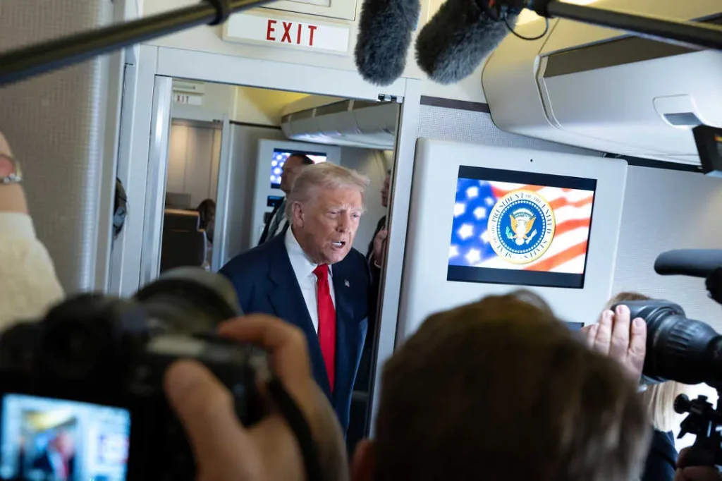 US President Donald Trump speaks to the press at the Andrews Joint Base. Photo: Joyce Boghosian/White House/Zuma Press.