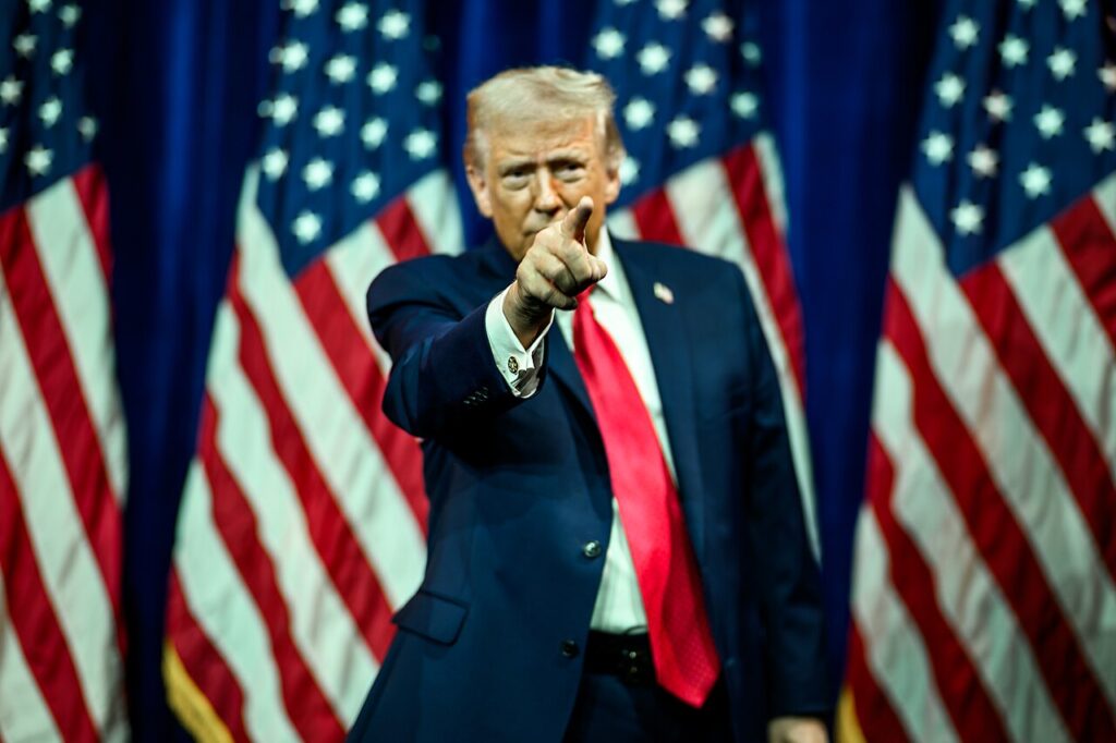 US President Donald Trump gestures to the crowd after delivering remarks at the House Republican Member Retreat, January 6, 2026, at the Donald J. Trump - John F. Kennedy Center for the Performing Arts in Washington, D.C. Photo: White House/Daniel Torok.