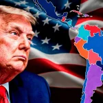 Composite graphic featuring Donald Trump and a map of Latin America and the Caribbean with a US flag background. Photo: Izquierda Revolucionaria (VE)/file photo.