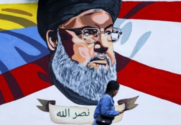 Venezuelan mural showing Sayyed Hassan Nasrallah, the Secretary-General of Hezbollah from 1992 to 2024. Photo: AP.